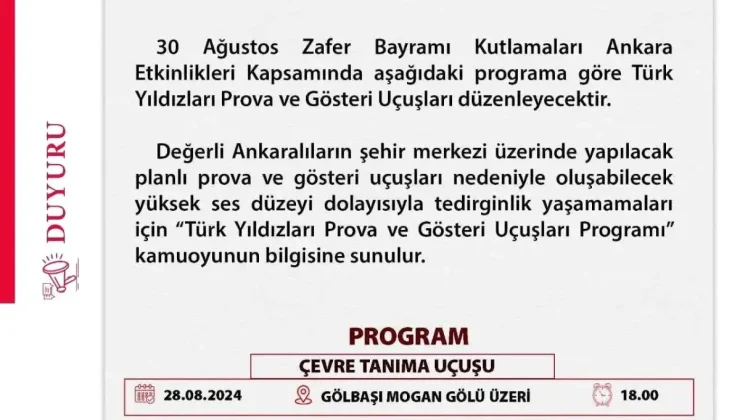 Türk Yıldızları Ankara Semalarında Gösteri Uçuşu Gerçekleştirecek